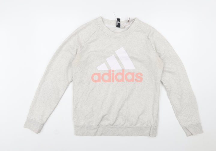Adidas Women Grey Logo Crew Neck Sweatshirt Size M 12-14