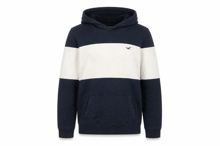 Hollister Mens Blue White Pullover Hoodie Small Logo Striped Sweatshirt