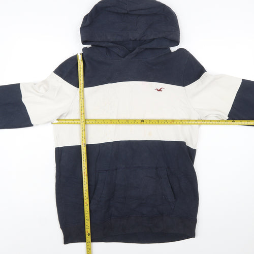 Hollister Mens Blue White Pullover Hoodie Small Logo Striped Sweatshirt