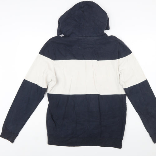 Hollister Mens Blue White Pullover Hoodie Small Logo Striped Sweatshirt