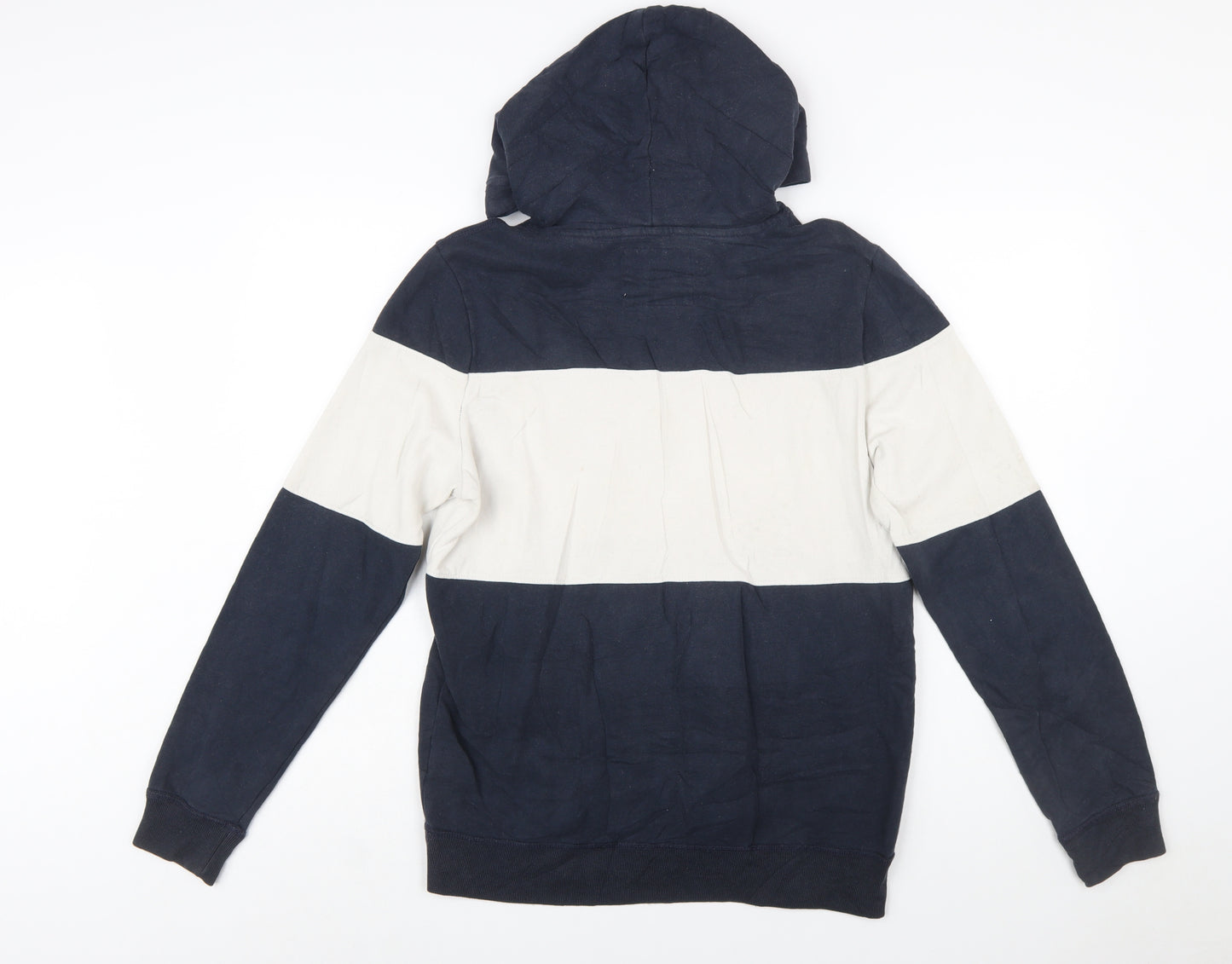 Hollister Mens Blue White Pullover Hoodie Small Logo Striped Sweatshirt