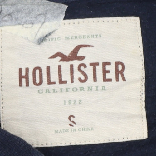Hollister Mens Blue White Pullover Hoodie Small Logo Striped Sweatshirt
