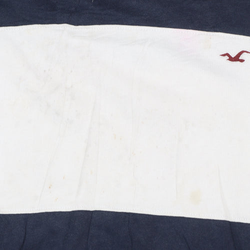 Hollister Mens Blue White Pullover Hoodie Small Logo Striped Sweatshirt