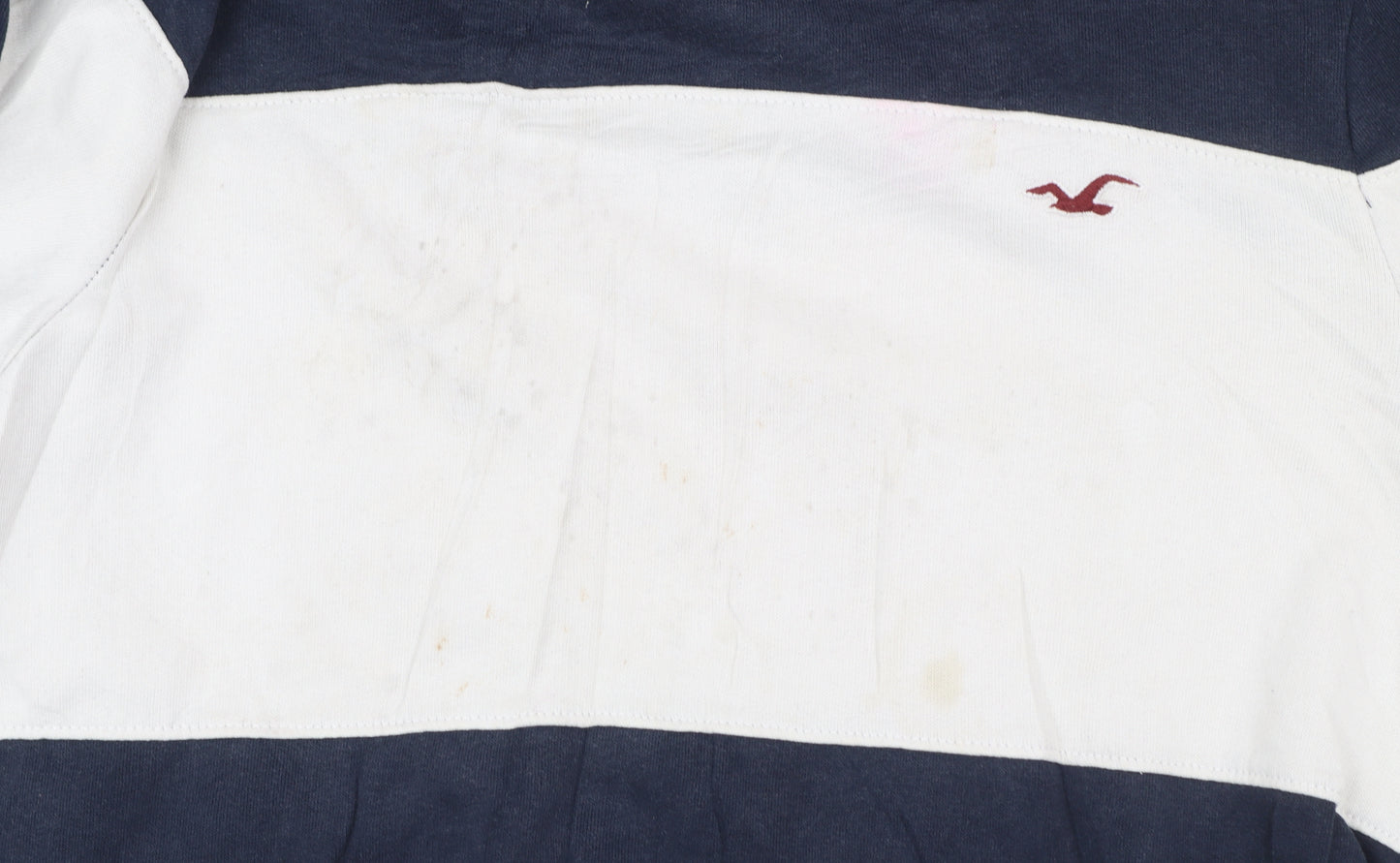 Hollister Mens Blue White Pullover Hoodie Small Logo Striped Sweatshirt