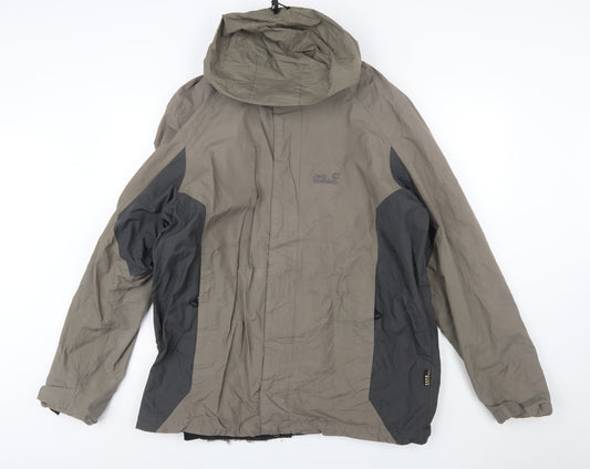Jack Wolfskin Mens Khaki Grey XL Waterproof Hooded Outdoor Jacket