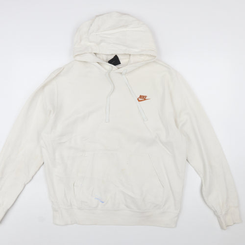 Nike Women Ivory Pullover Hoodie Medium Cotton Blend Logo Casual