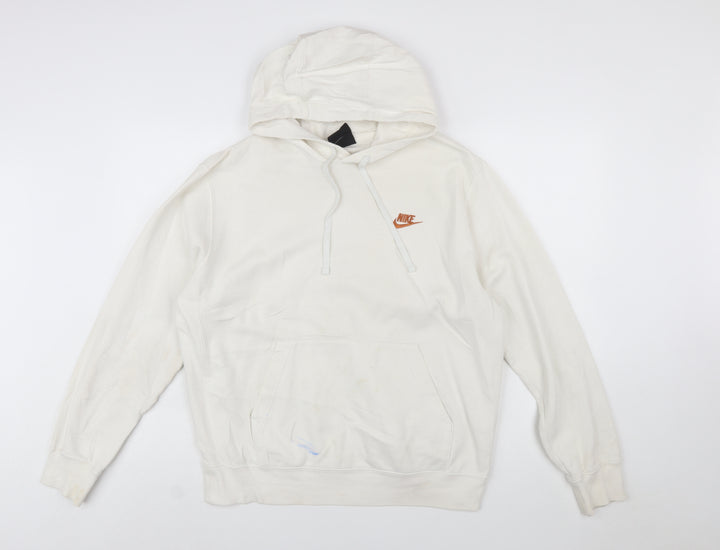 Nike Women Ivory Pullover Hoodie Medium Cotton Blend Logo Casual
