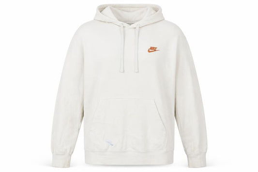 Front view of Nike Women Ivory Pullover Hoodie Medium Cotton Blend Logo Casual