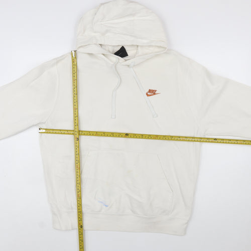 Nike Women Ivory Pullover Hoodie Medium Cotton Blend Logo Casual
