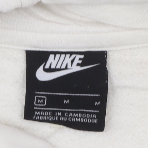 Nike Women Ivory Pullover Hoodie Medium Cotton Blend Logo Casual