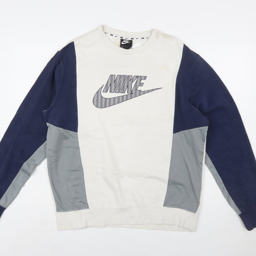 Nike Men's Grey Blue Crew Neck Pullover Sweatshirt M