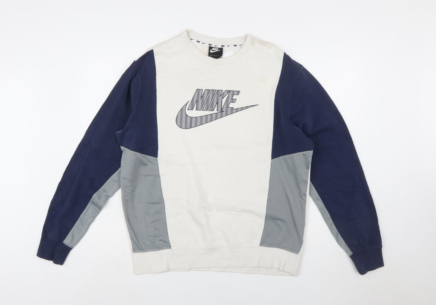 Nike Men's Grey Blue Crew Neck Pullover Sweatshirt M