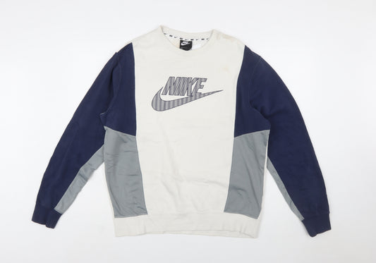 Nike Men's Grey Blue Crew Neck Pullover Sweatshirt M