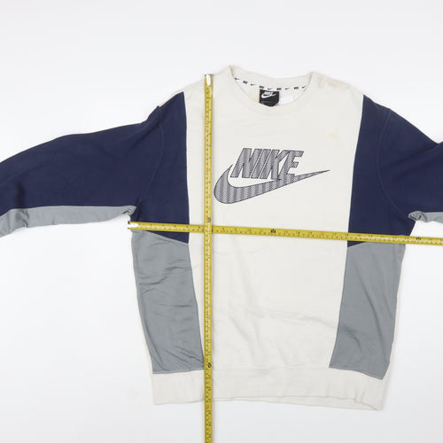 Nike Men's Grey Blue Crew Neck Pullover Sweatshirt M