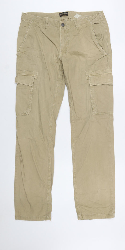 Napapijri Men's Beige Cotton Cargo Trousers 34W 34L Regular Fit