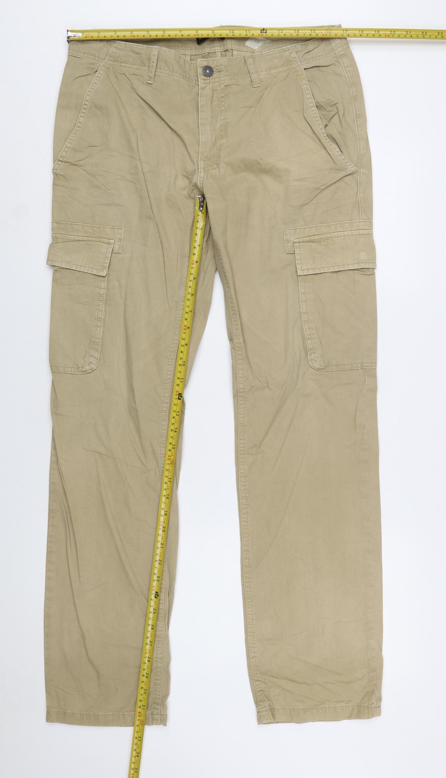 Napapijri Men's Beige Cotton Cargo Trousers 34W 34L Regular Fit