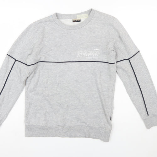 Napapijri Boys Grey Crew Neck Pullover Sweatshirt Size 14 Years