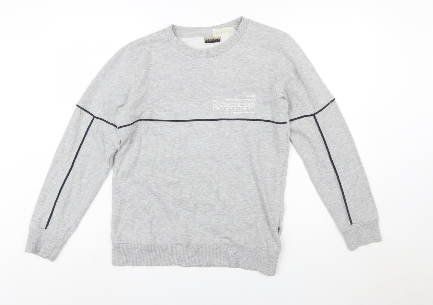 Napapijri Boys Grey Crew Neck Pullover Sweatshirt Size 14 Years