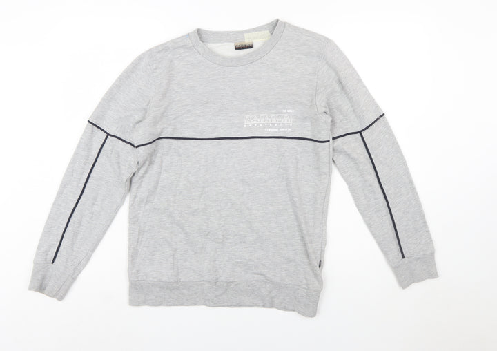 Napapijri Boys Grey Crew Neck Pullover Sweatshirt Size 14 Years