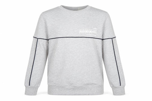 Front view of Napapijri boys’ grey crew neck pullover sweatshirt, size 14, years
