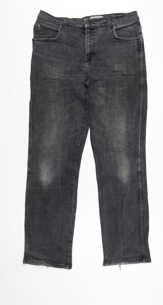 Wrangler Men's Black Grey Straight Texas Stretch Jeans W33 L34