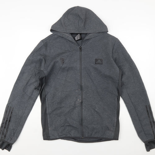 Adidas Men's Grey Full Zip Hoodie L Cotton Blend Sportswear