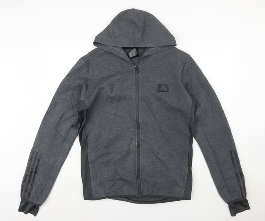 Adidas Men's Grey Full Zip Hoodie L Cotton Blend Sportswear
