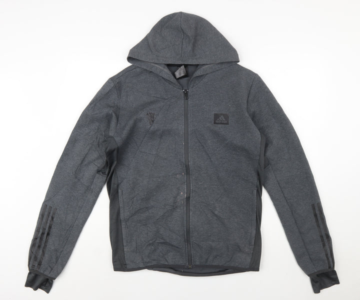 Adidas Men's Grey Full Zip Hoodie L Cotton Blend Sportswear