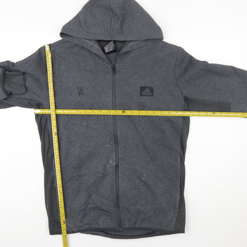 Adidas Men's Grey Full Zip Hoodie L Cotton Blend Sportswear