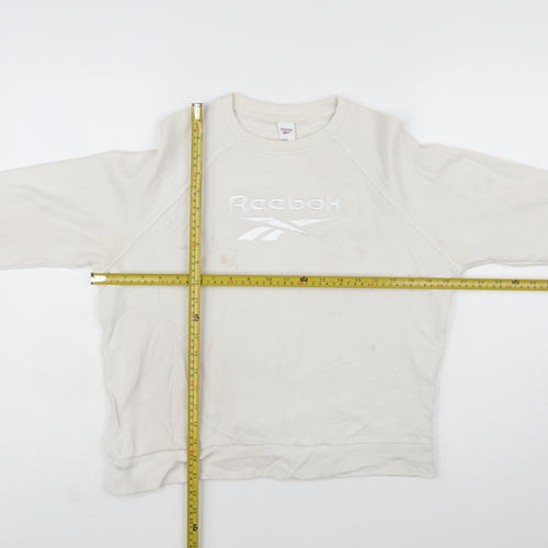 Reebok Womens Beige Sweatshirt Small Crew Neck Logo Cotton Blend