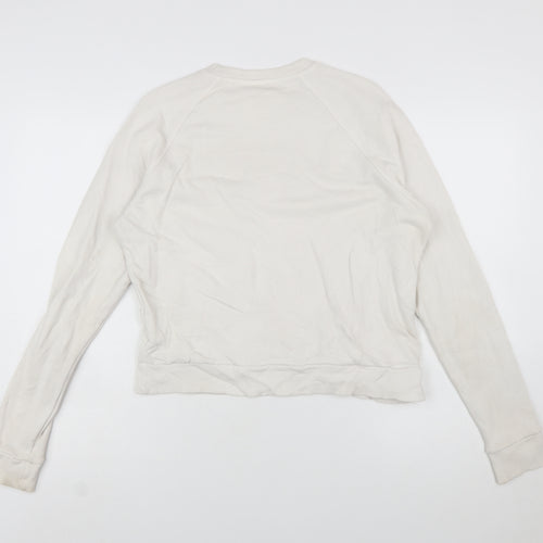 Reebok Womens Beige Sweatshirt Small Crew Neck Logo Cotton Blend