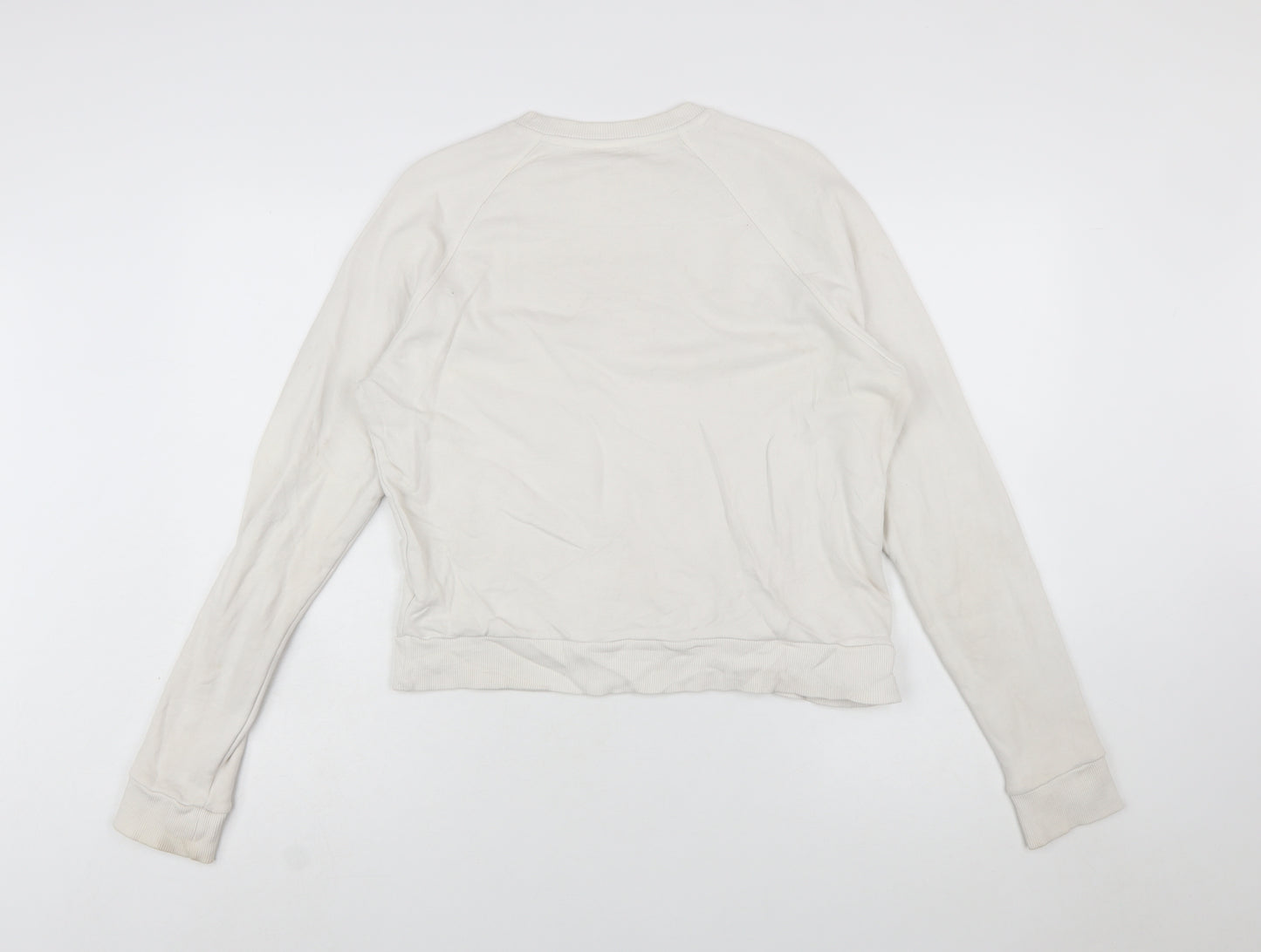 Reebok Womens Beige Sweatshirt Small Crew Neck Logo Cotton Blend