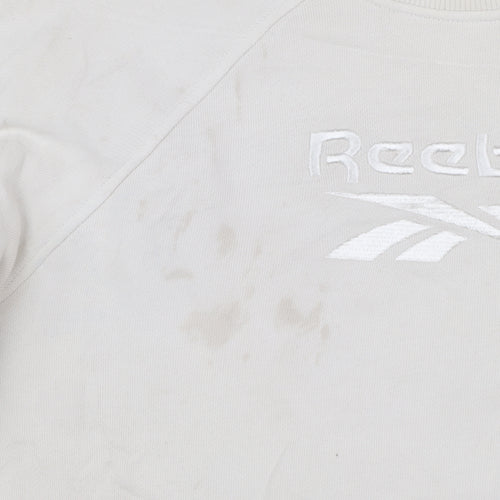 Reebok Womens Beige Sweatshirt Small Crew Neck Logo Cotton Blend