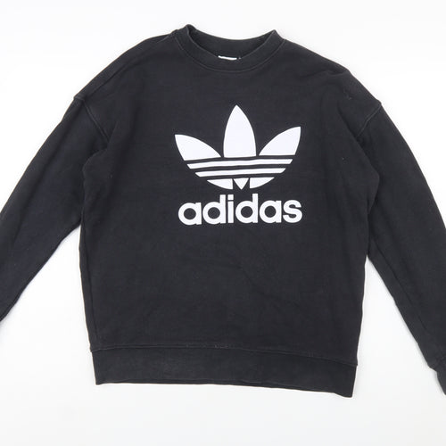 Adidas Womens Black Trefoil Logo Sweatshirt Size 10 Cotton Pullover
