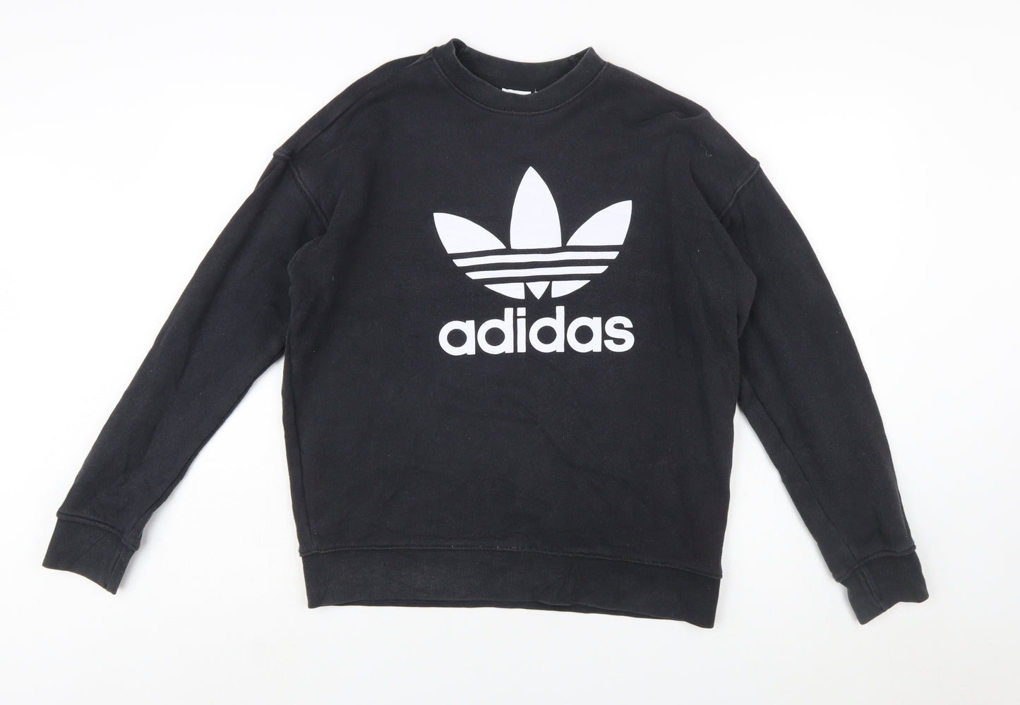 Adidas Womens Black Trefoil Logo Sweatshirt Size 10 Cotton Pullover