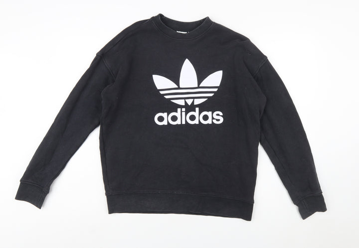Adidas Womens Black Trefoil Logo Sweatshirt Size 10 Cotton Pullover