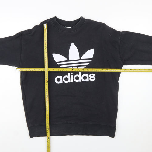 Adidas Womens Black Trefoil Logo Sweatshirt Size 10 Cotton Pullover