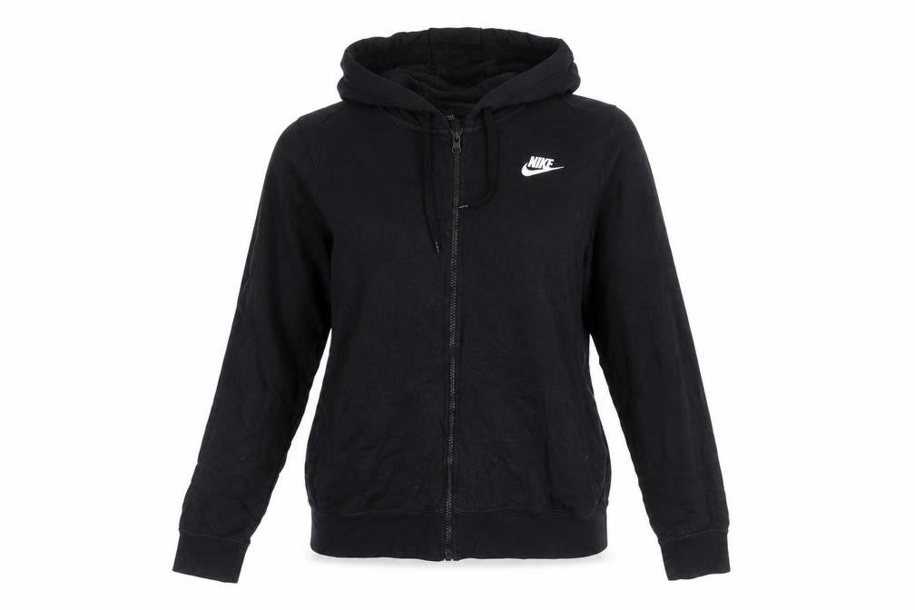 Front view of Nike women’s black full zip hoodie medium cotton blend sweatshirt