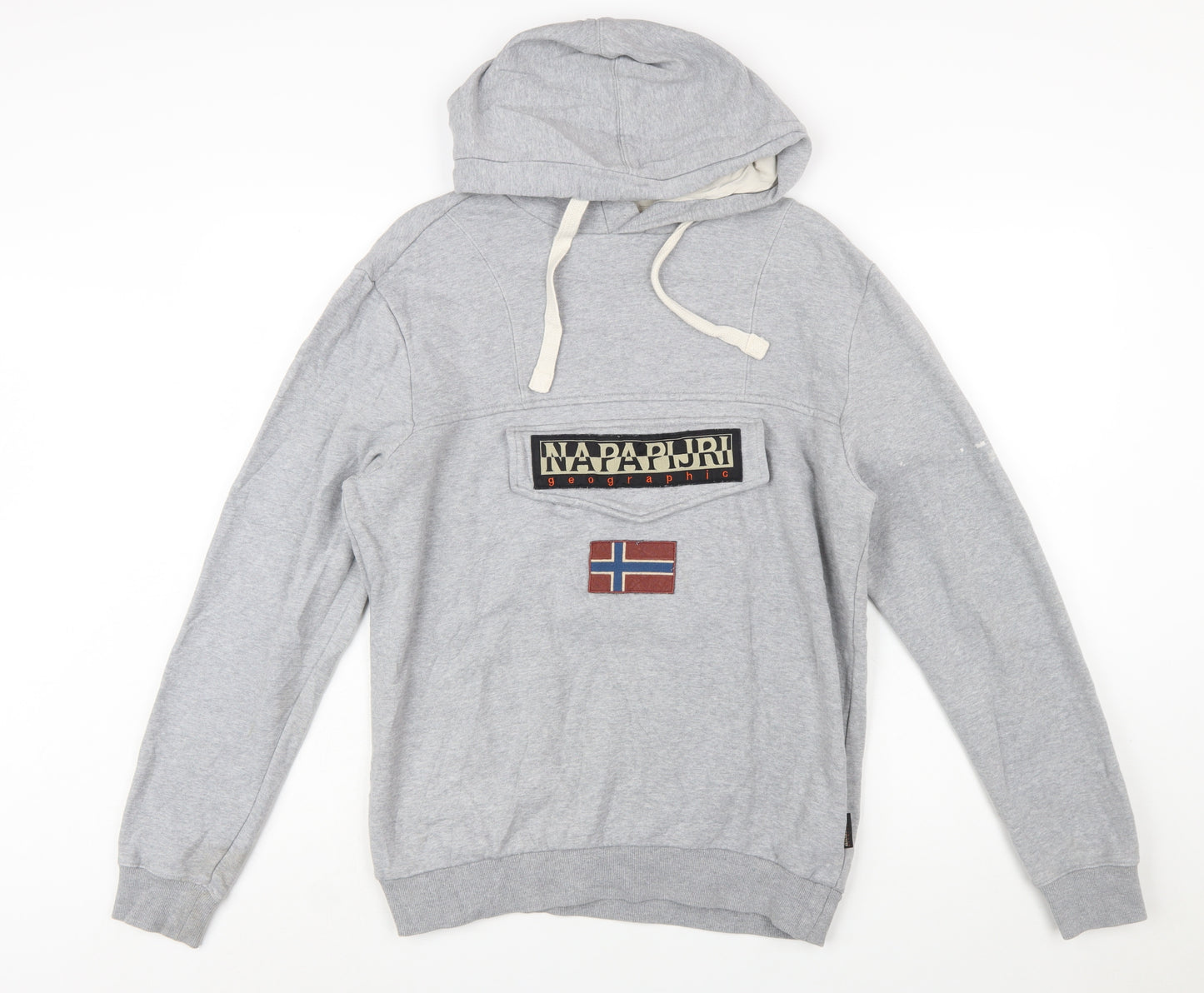 Napapijri Men's Grey Pullover Hoodie S Logo Outdoor Style