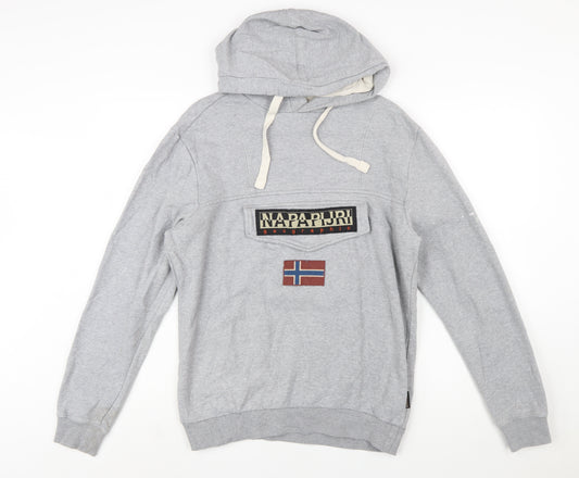 Napapijri Men's Grey Pullover Hoodie S Logo Outdoor Style