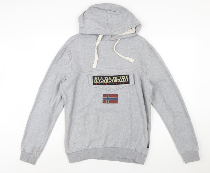 Napapijri Men's Grey Pullover Hoodie S Logo Outdoor Style