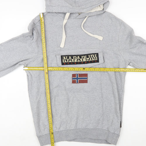 Napapijri Men's Grey Pullover Hoodie S Logo Outdoor Style
