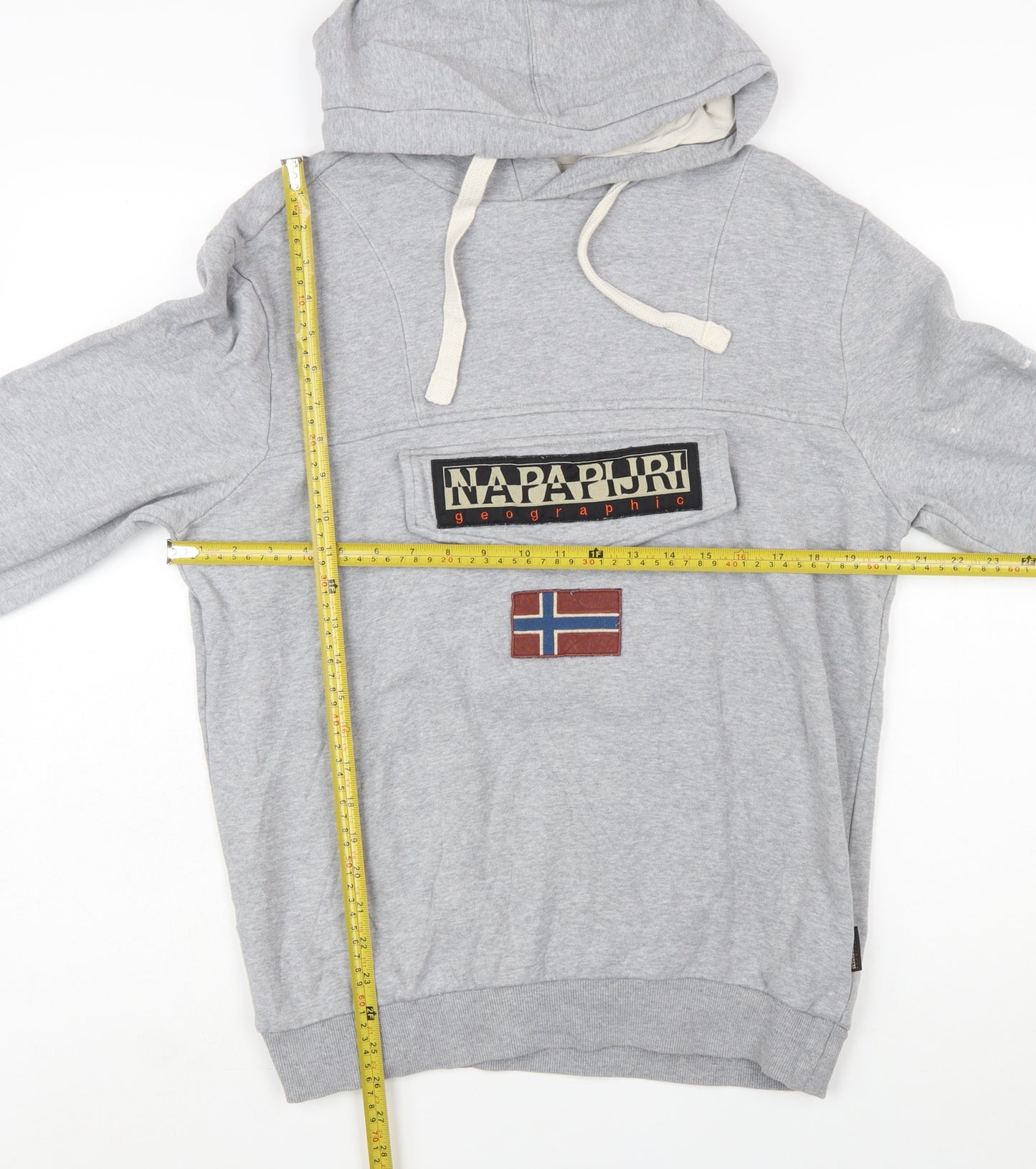 Napapijri Men's Grey Pullover Hoodie S Logo Outdoor Style