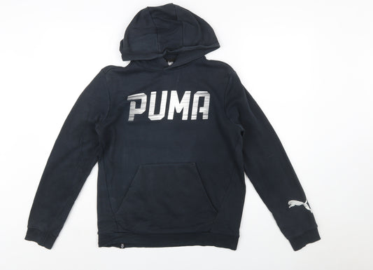 Puma Boys Black XL Pullover Hoodie with Logo Print