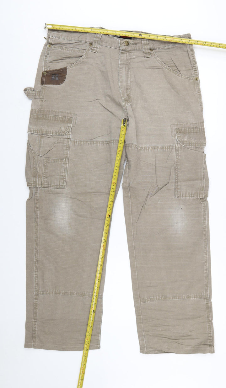 Wrangler Mens Beige Cargo Workwear Trousers Size 36x32
