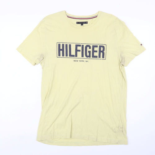 Tommy Hilfiger Men’s Beige Logo T-Shirt L Short Sleeve Cotton