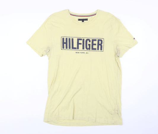 Tommy Hilfiger Men’s Beige Logo T-Shirt L Short Sleeve Cotton