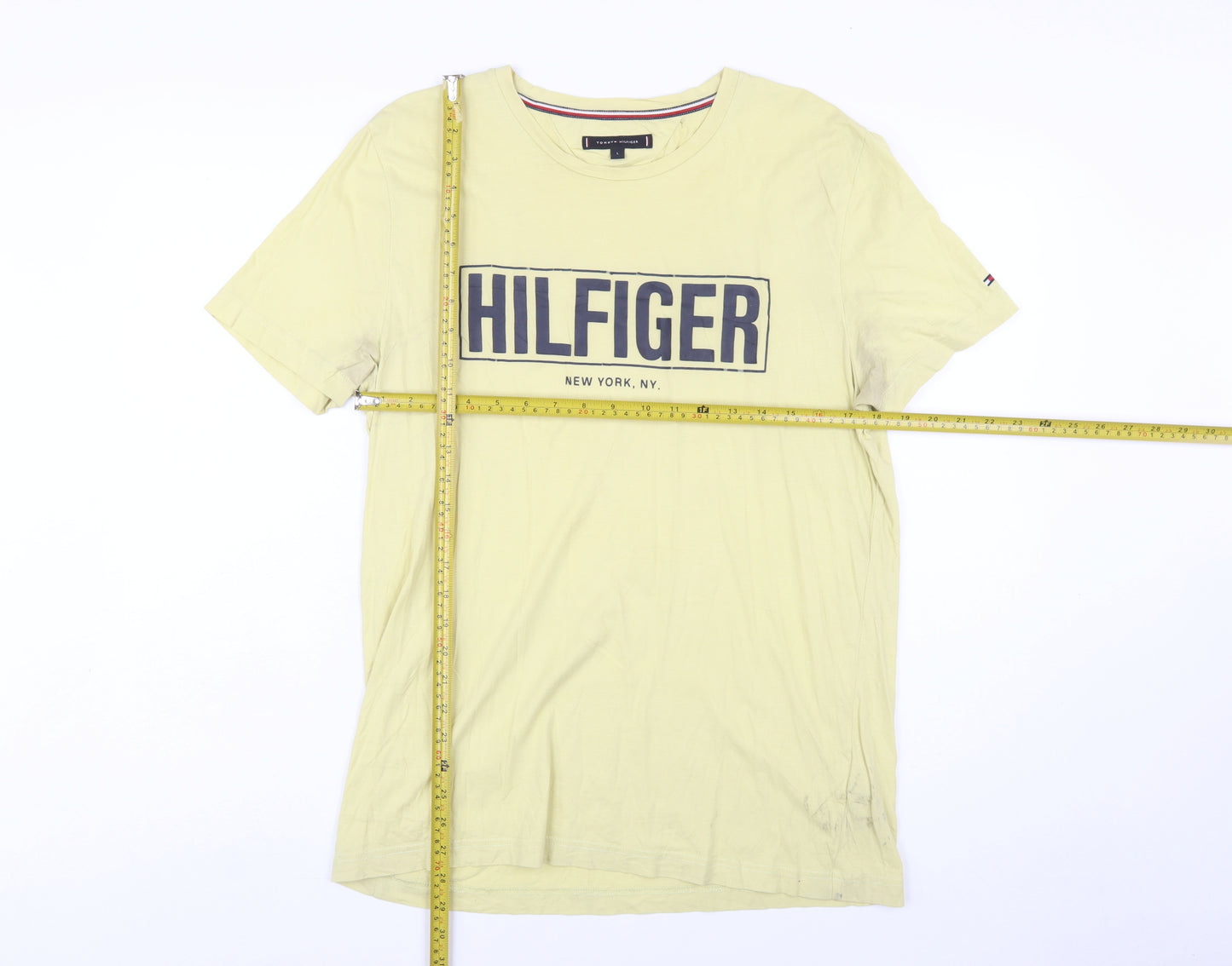 Tommy Hilfiger Men’s Beige Logo T-Shirt L Short Sleeve Cotton