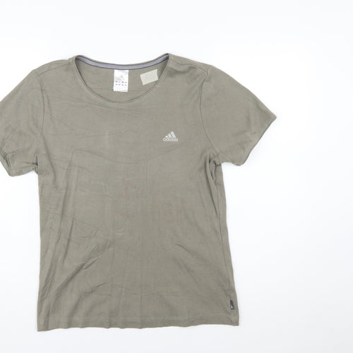 Adidas Women Green Cotton Crew Neck Short Sleeve T-Shirt Size 18