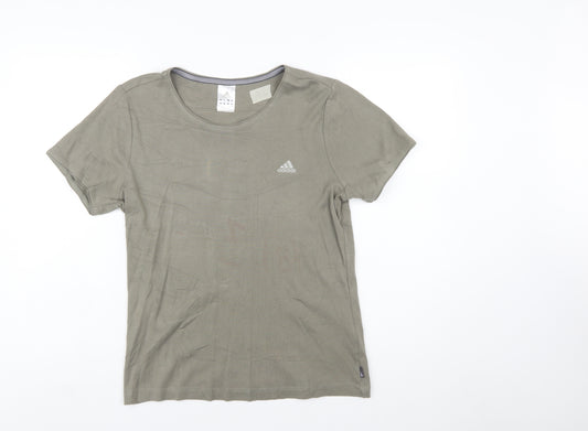 Adidas Women Green Cotton Crew Neck Short Sleeve T-Shirt Size 18